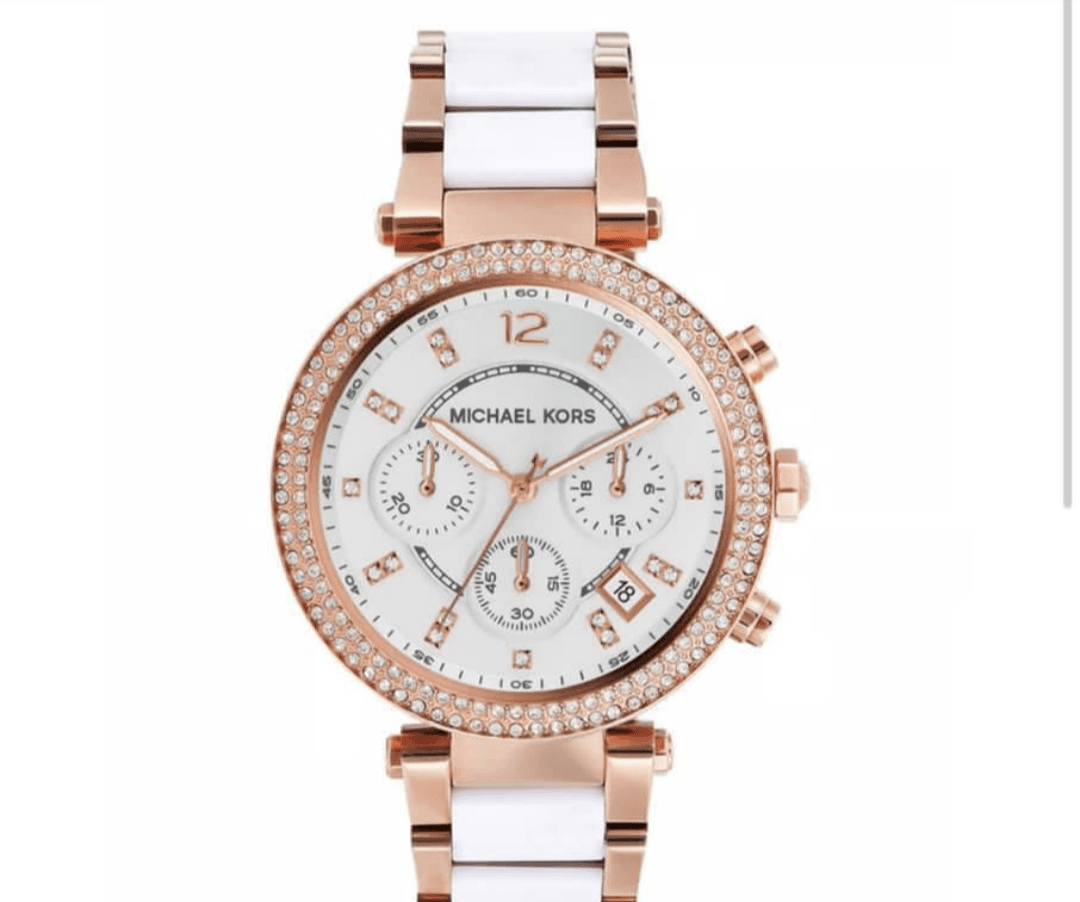 Rose Gold & White Chronograph Women’s Watch with Crystal Bezel