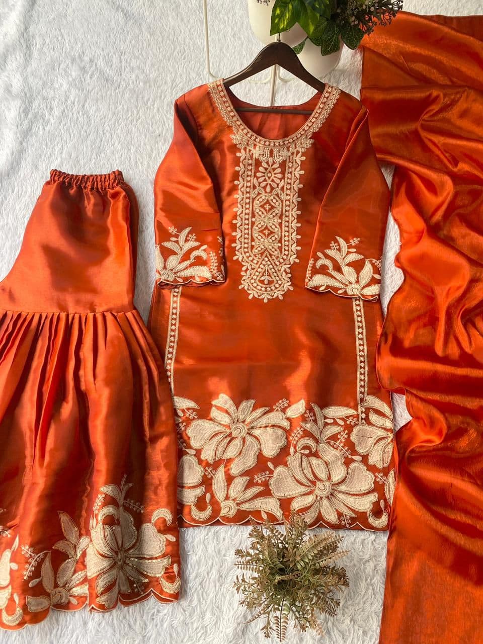 Designer Jimmy Choo Kurta Sharara Set with Dupatta – Embroidered Party & Wedding Wear - Thumbnail 7