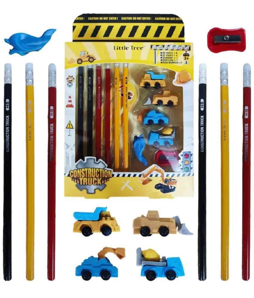 Little Tree Construction Theme Stationery Set for Kids | Pencil & Eraser Gift Kit