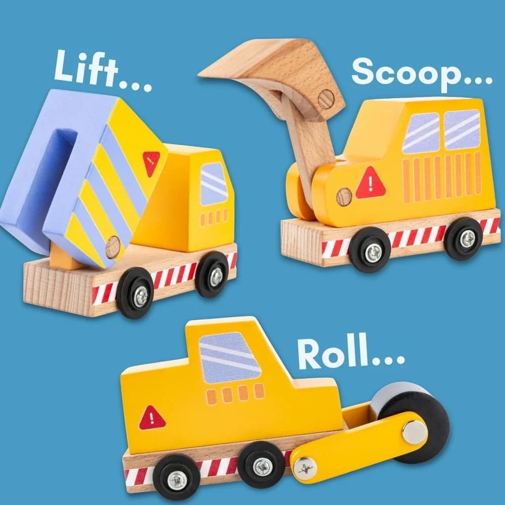 wooden construction vehicle set for kids - Thumbnail 2