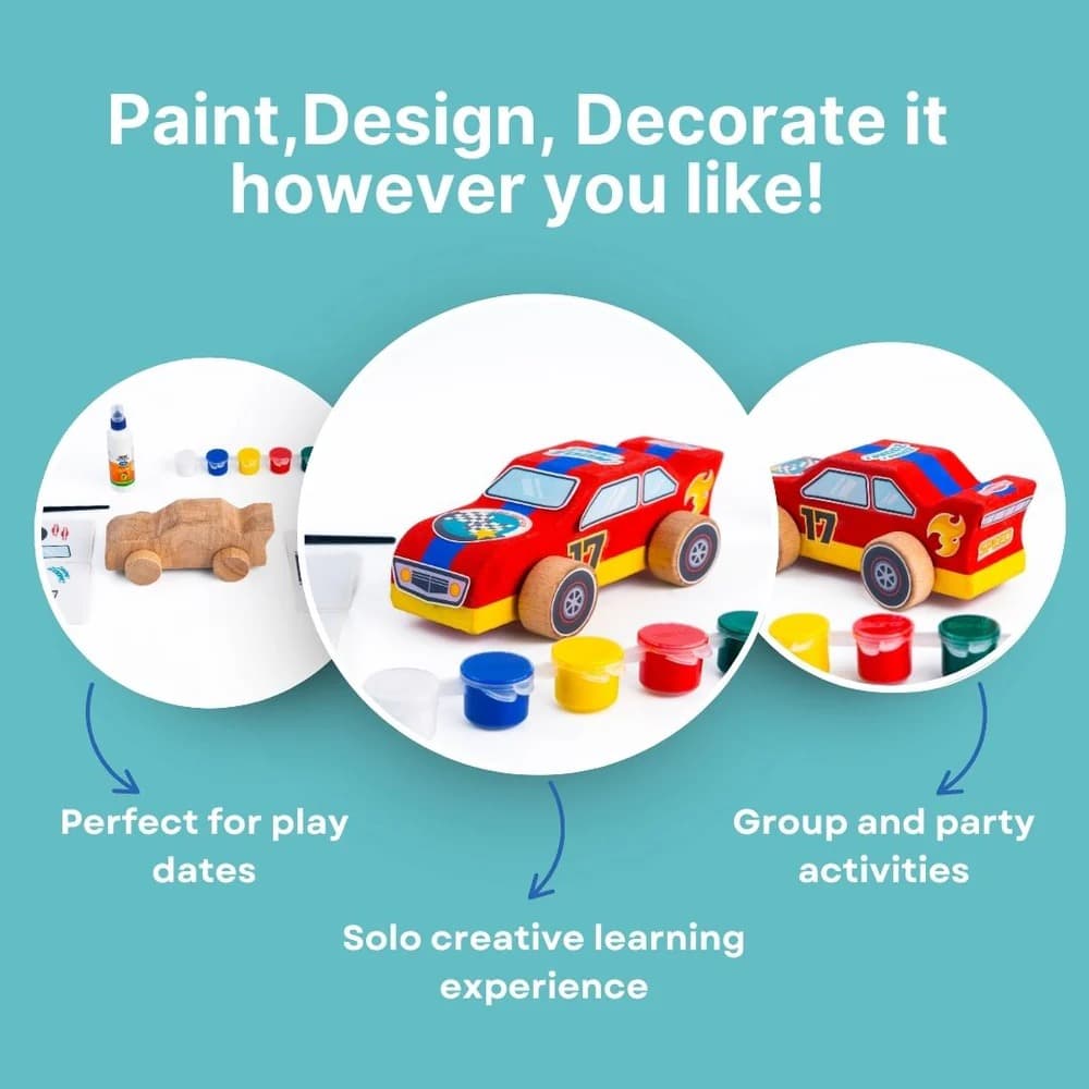 Cots and Cuddles Wooden DIY Car for Kids Age 3+ | Paint & Create Racing Car Kit - Thumbnail 2