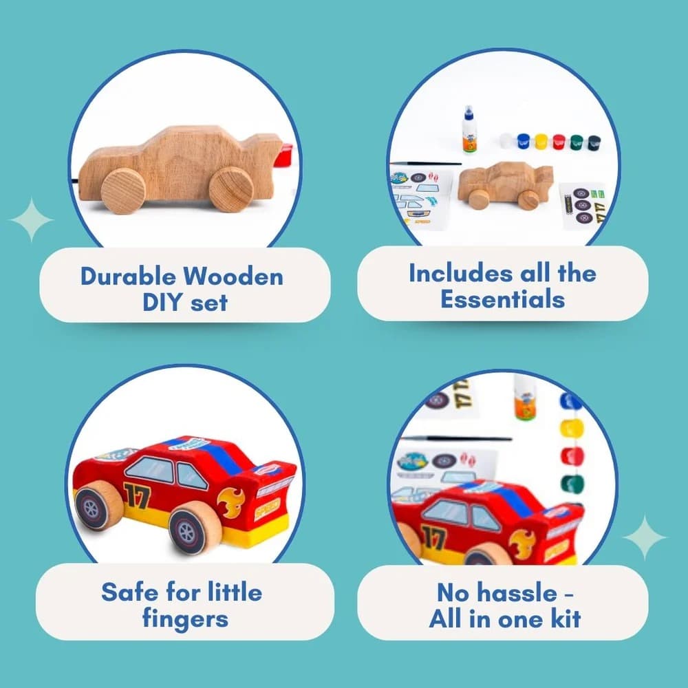 Cots and Cuddles Wooden DIY Car for Kids Age 3+ | Paint & Create Racing Car Kit - Thumbnail 3