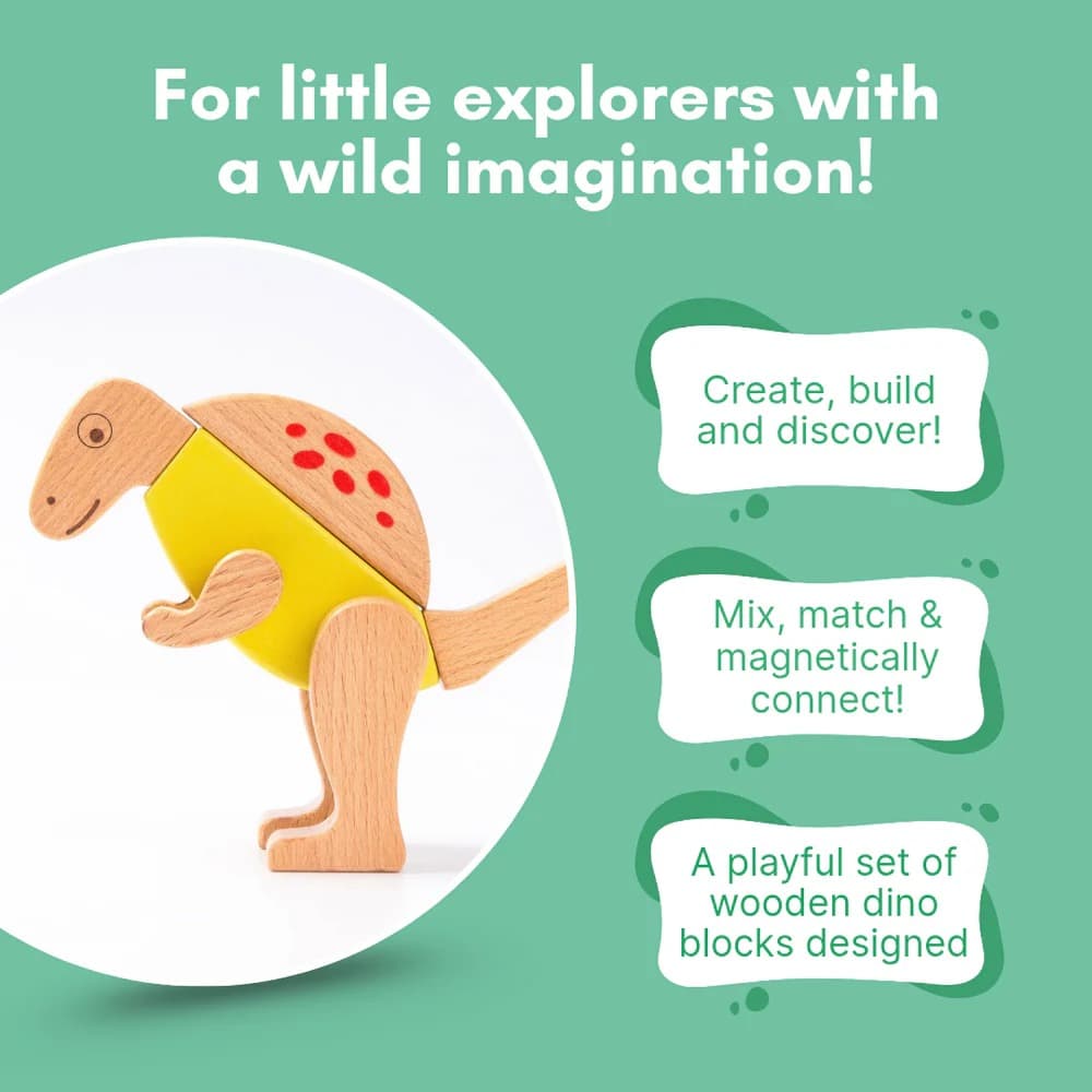 Cots and Cuddles Premium Quality Wooden Dino Magnetic Blocks (26 Pcs) for Kids - Thumbnail 4