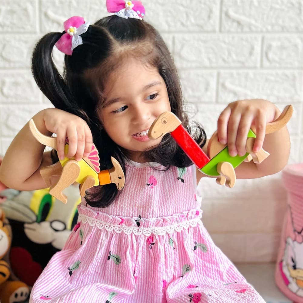 Cots and Cuddles Premium Quality Wooden Dino Magnetic Blocks (26 Pcs) for Kids - Thumbnail 2