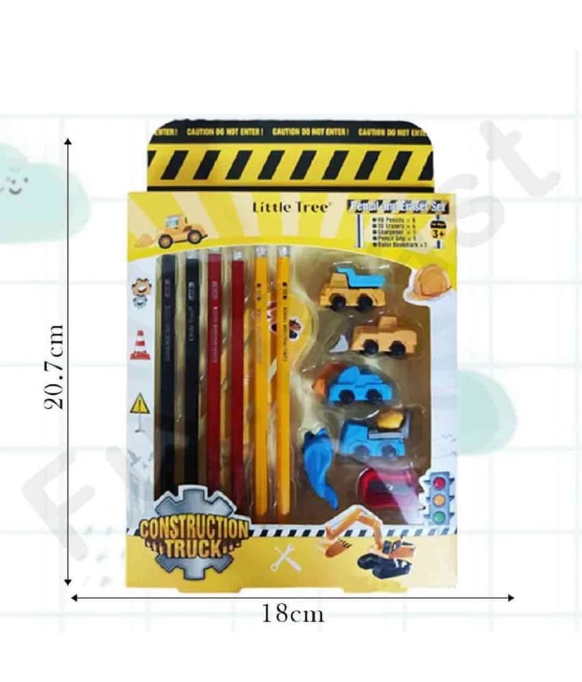 Little Tree Construction Theme Stationery Set for Kids | Pencil & Eraser Gift Kit - Thumbnail 3