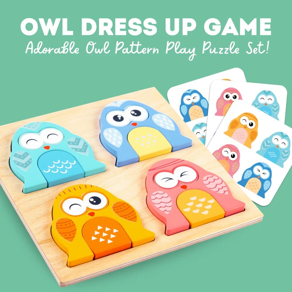 Cots and Cuddles Wooden Owl Face-Changing Puzzle with Match Cards | Kids Dress-Up Learning Toy - Thumbnail 2