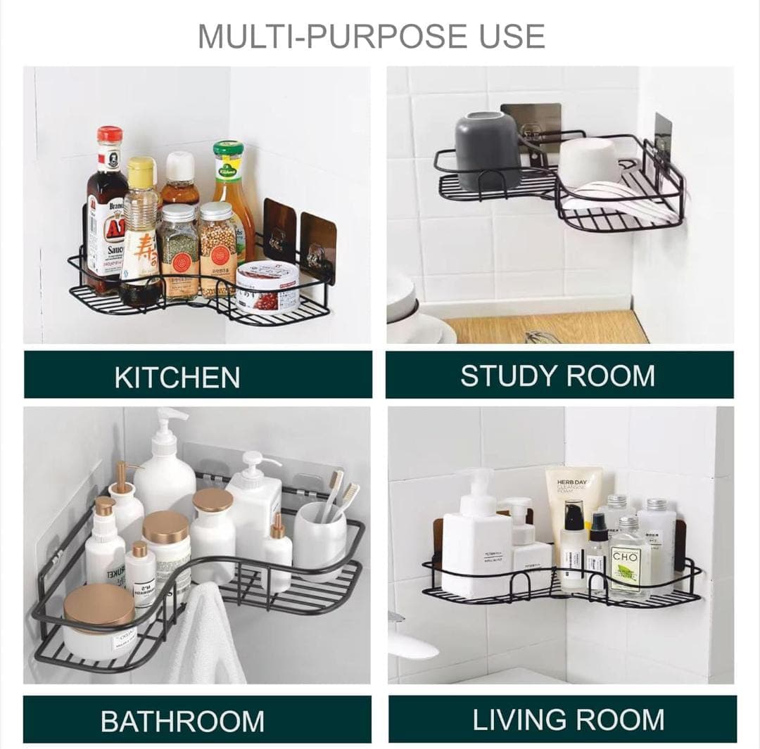 Metal Corner Rack – Multi-Purpose Wall Mounted Storage Shelf for Kitchen & Bathroom