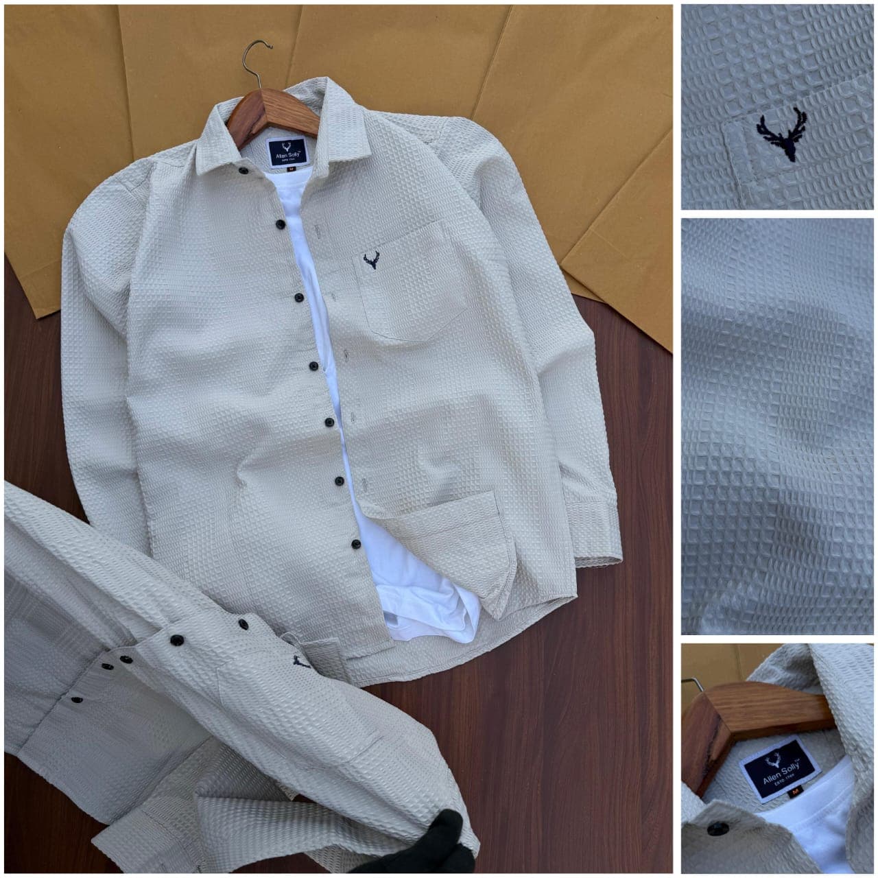 ALLEN SOLLY Popcorn Cotton Self Designer Full Sleeves Shirt for Men – Premium Cotton Regular Fit - Thumbnail 2