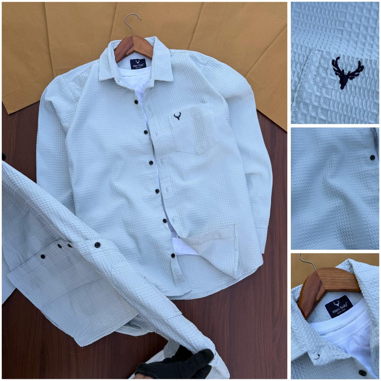 ALLEN SOLLY Popcorn Cotton Self Designer Full Sleeves Shirt for Men – Premium Cotton Regular Fit - Thumbnail 4