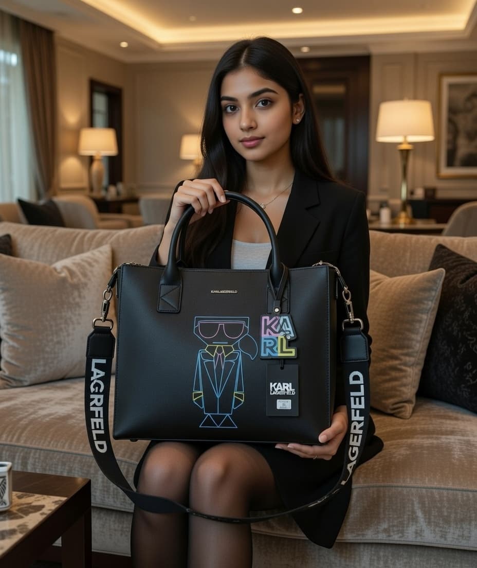 KARL LAGERFELD Signature Graphic Tote Bag for Women – Premium Designer Handbag - Thumbnail 2