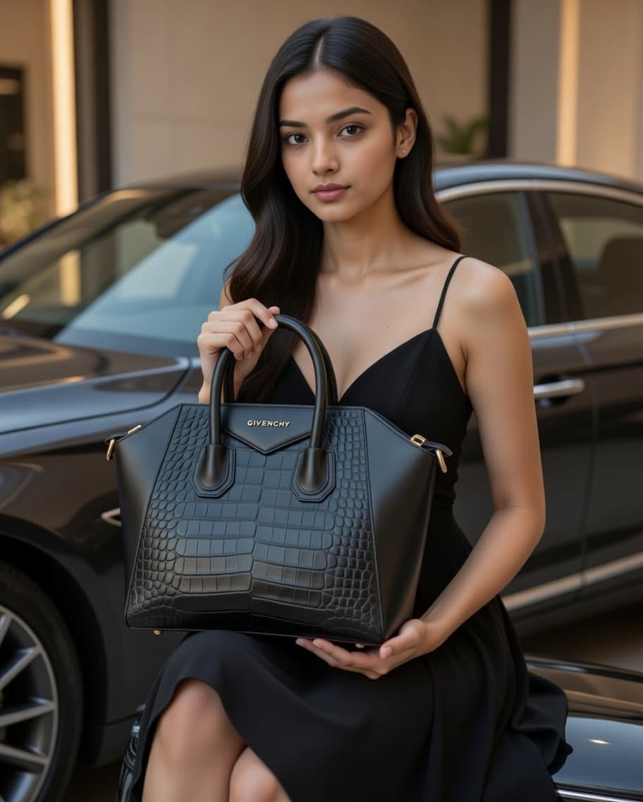 Givenchy Antigona Genuine Leather Croc-Embossed Shoulder Bag for Women (Large Size) - Thumbnail 2