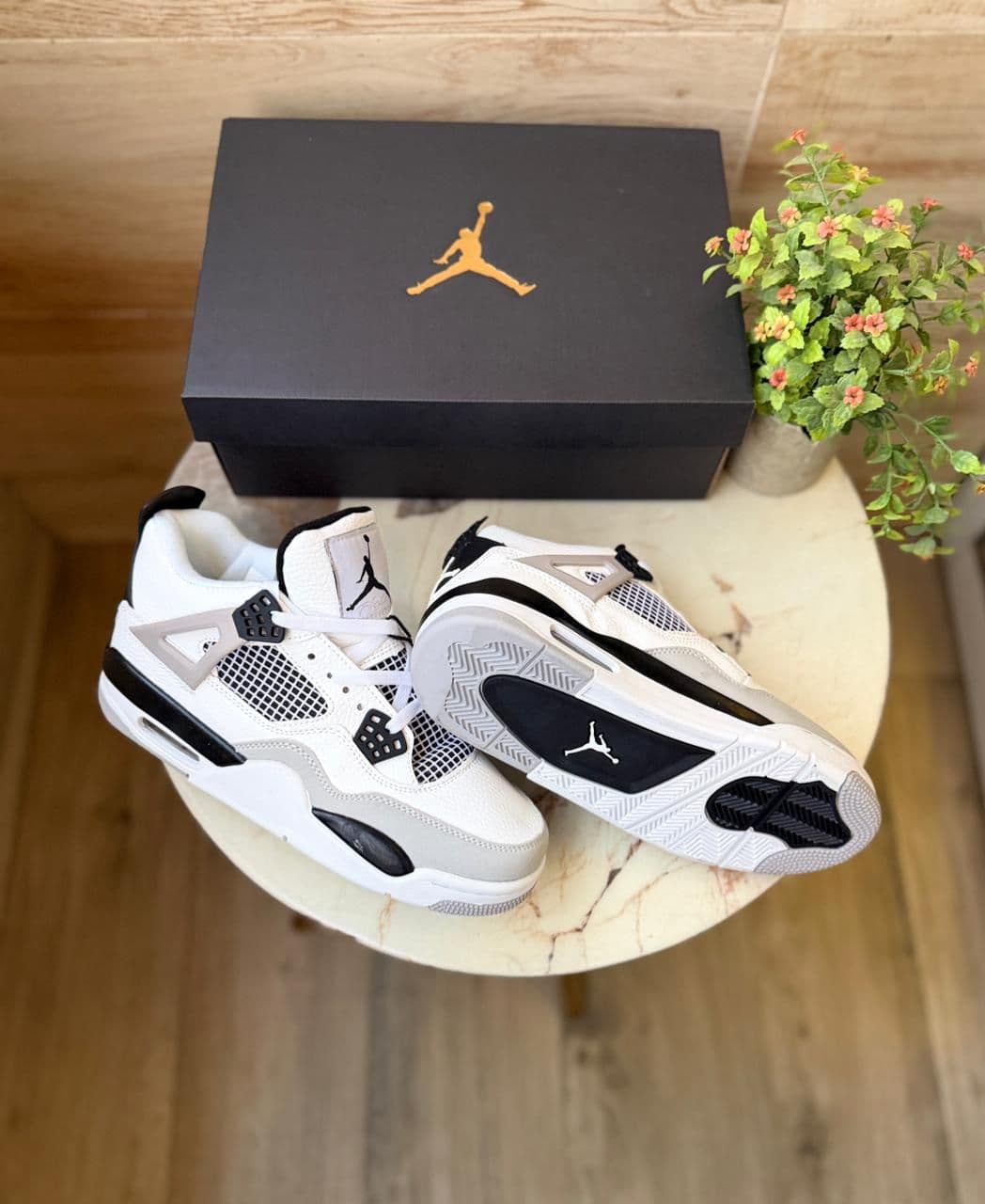 Air Jordans Retro 4 Black Army Sneakers for Girls & Boys | Premium Leather Shoes - Thumbnail 3