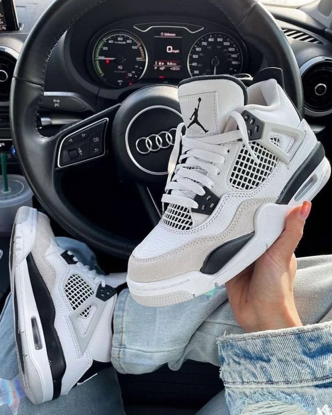 Air Jordans Retro 4 Black Army Sneakers for Girls & Boys | Premium Leather Shoes - Thumbnail 2