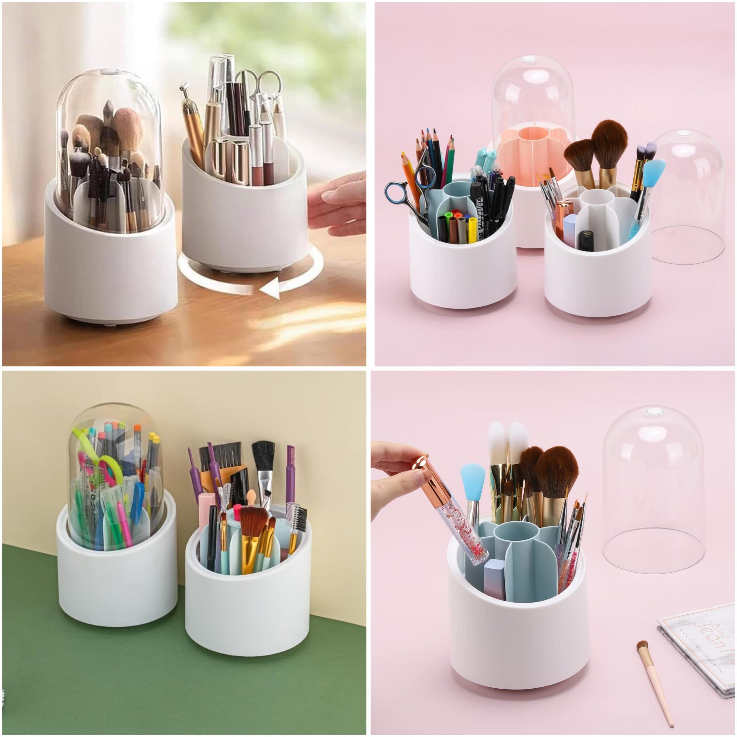 Rotating Multi Storage Holder with Dustproof Lid – 360° Makeup & Beauty Organizer