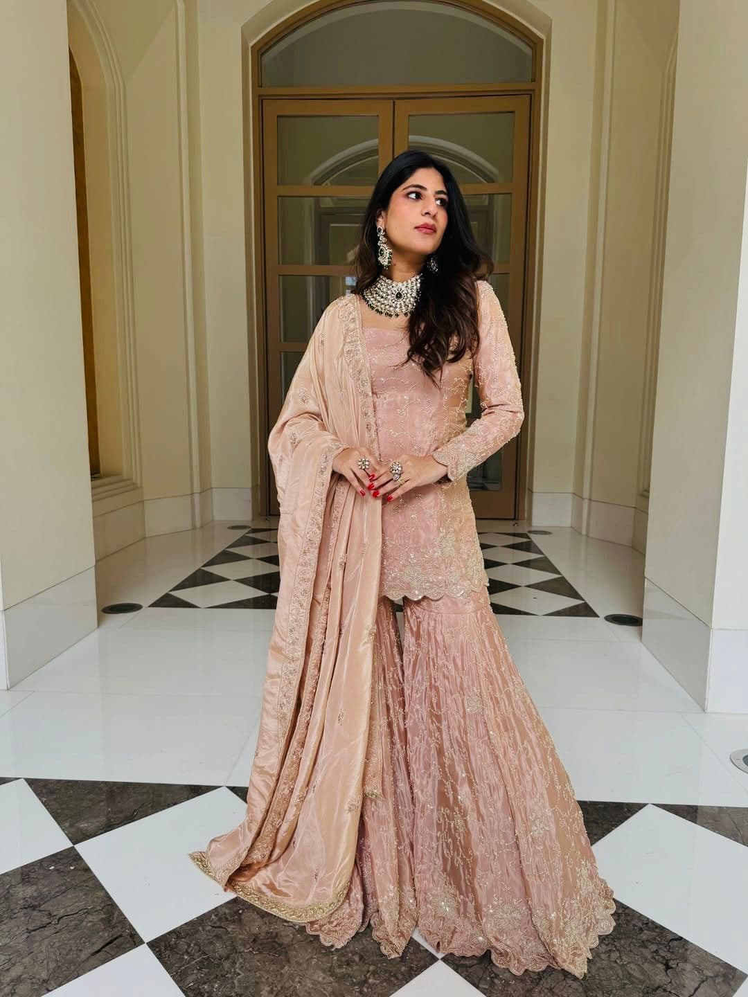 Designer Embroidered Kurta Sharara Dupatta Set in Simar Silk – Ready to Wear