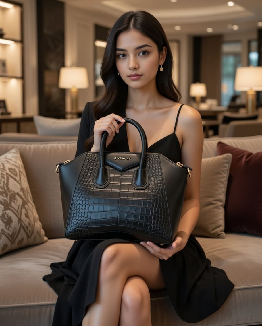 Givenchy Antigona Genuine Leather Croc-Embossed Shoulder Bag for Women (Large Size)