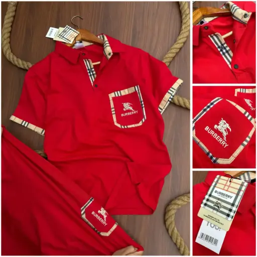 BURBERRY Premium Embroidered Cotton Lycra Collar T-Shirt