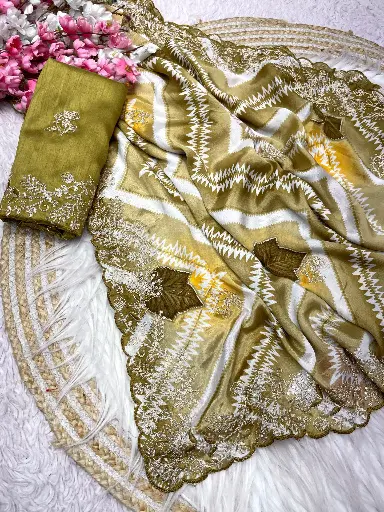 Bollywood-Inspired Chinon Saree with C-Pallu Pitta Work & Mono Banglori Blouse