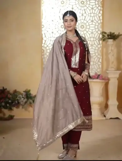 Festival Special Heavy Chinon Kurti Set with Embroidered Dupatta & Fancy Lace Work